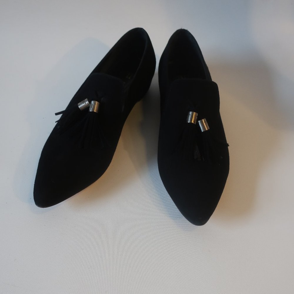 Womens Farrutx Black Suede Concealed Heel Tasseled Loafer Shoes 39 US/9 *